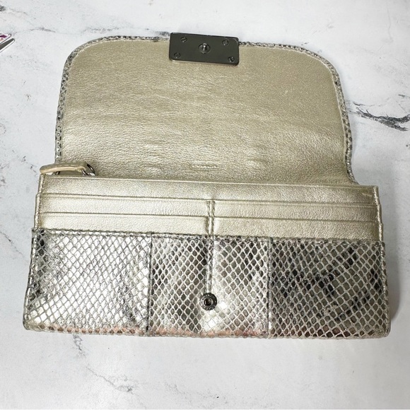 Coach Kristin Leather Embossed Metallic Gold Python Envelope Slim Wallet - Picture 9 of 13